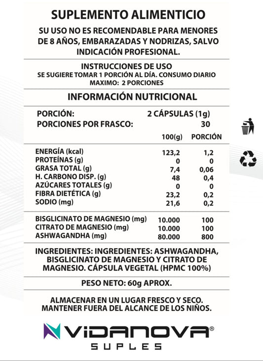 Ashwagandha + Magnesio 60 Cáps